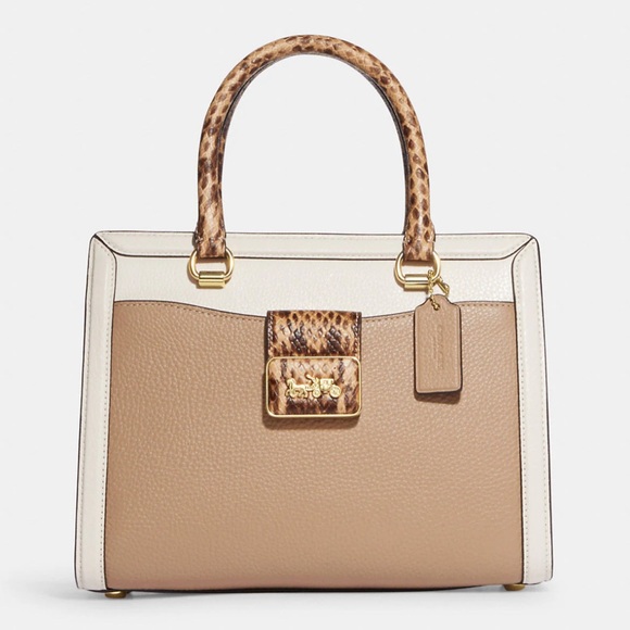 Women’s Handbag COACH Grace Carryall Colorblock Snake Embossed Leather AUTHENTIC - Picture 3 of 10